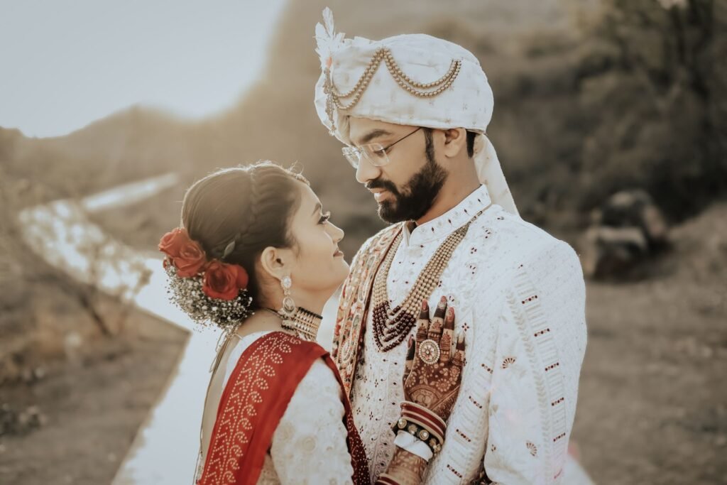 Kundli Matching in Mumbai: Indian couple at their outdoor wedding